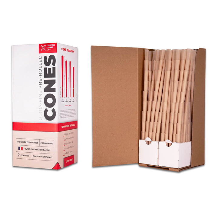 Custom Cones USA 84mm Pre-Rolled Cones, Brown Flax - Case of 900