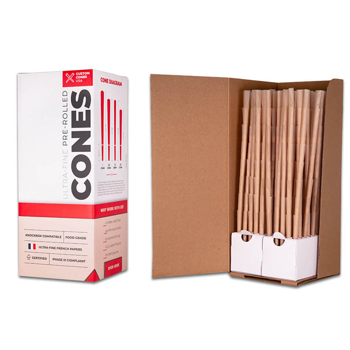 Custom Cones USA 98mm Pre-Rolled Cones, Brown Flax - Case of 800