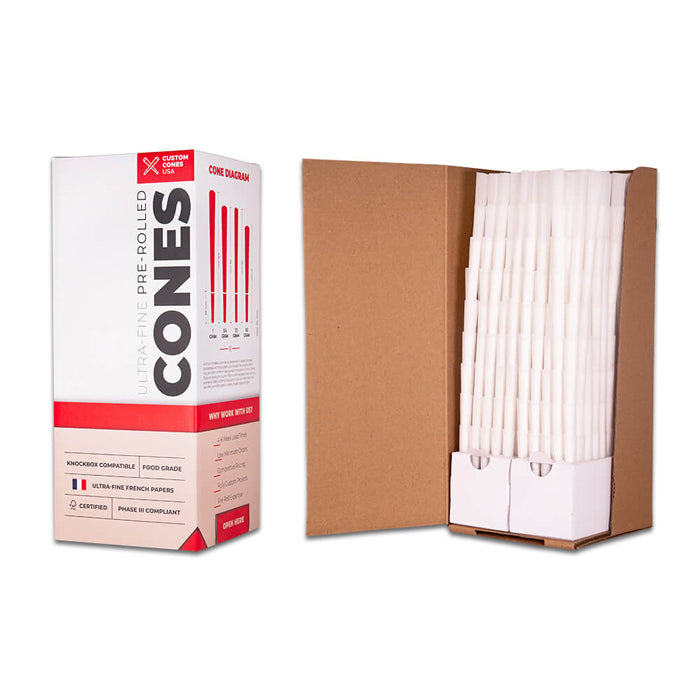 Custom Cones USA 84mm Pre-Rolled Cones, White Flax - Case of 900