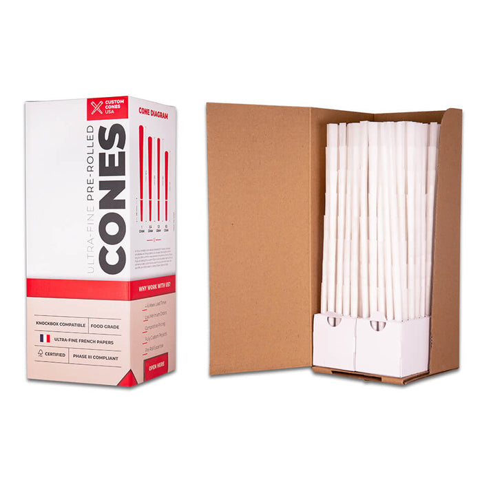 Custom Cones USA 98mm Pre-Rolled Cones, White Flax - Case of 800