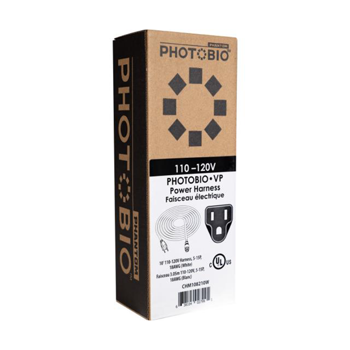 PHOTOBIO VP White Cable Harness - 18AWG, 120 Volt, 5-15P, 10 ft.