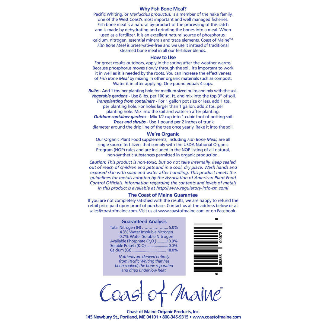 Coast of Maine Fish Bone Meal Organic Plant Food 5-13-0, 3 lbs