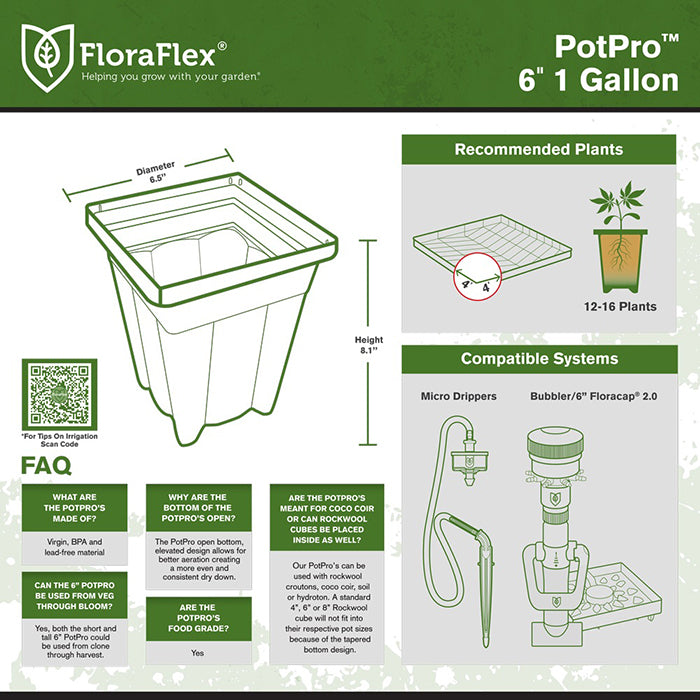 FloraFlex PotPro Pot, 6 Inch, Tall, 1 Gallon