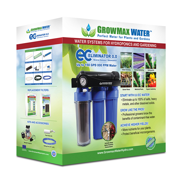 GrowMax Water Power Grow 500 Reverse Osmosis Water Filtration System + Deionization EC Eliminator Kit, 150 GPD