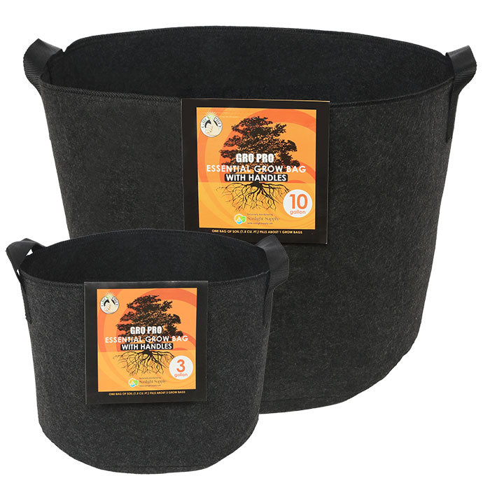 Gro Pro Essential Round Fabric Pot with Handles, Black