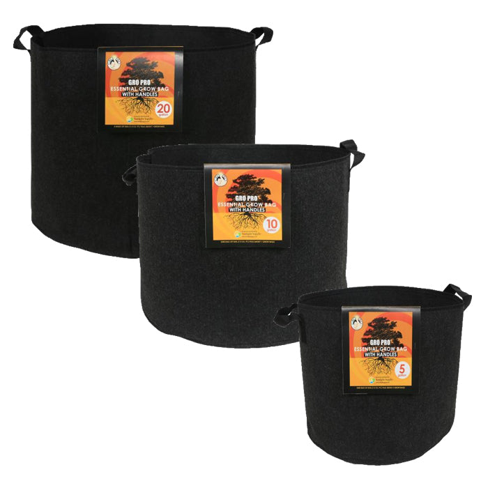 Gro Pro Essential Round Fabric Pot with Handles, Black