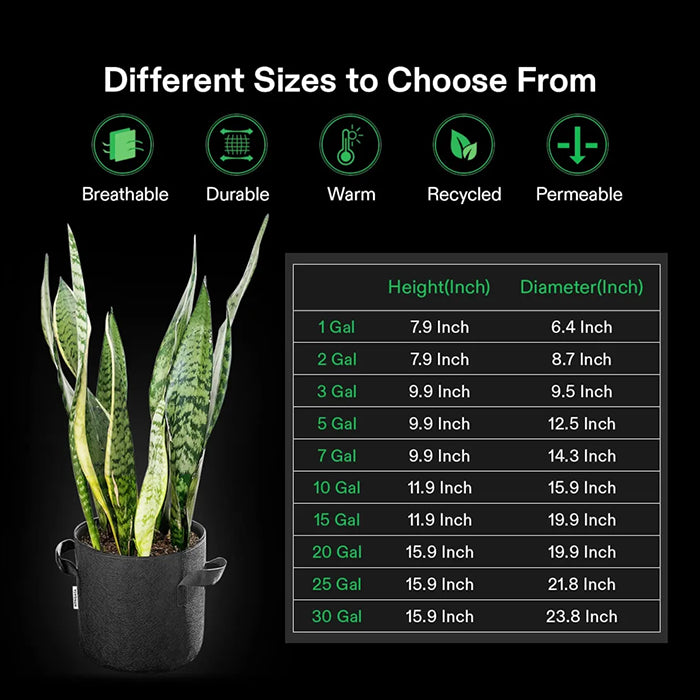 Vivosun Thick Nonwoven Fabric Pot with Handles, 3 Gallon, Pack of 5