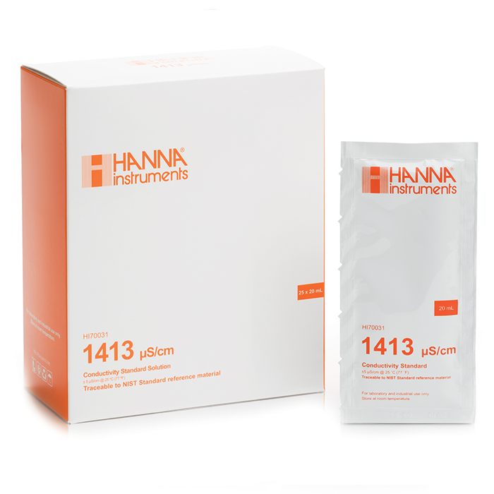 Hanna Instruments 1413 S/cm (EC) Calibration Solution, 20 mL - Case of 25