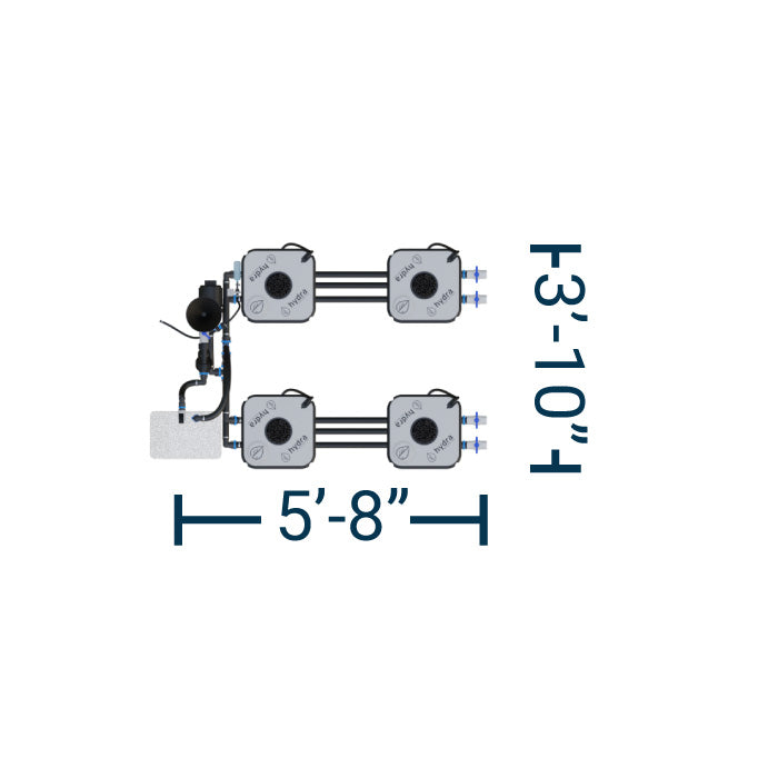HydraMax Professional RDWC Hydroponic System, 2-Row, 4-Site System
