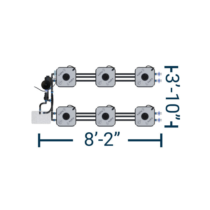 HydraMax Professional RDWC Hydroponic System, 2-Row, 6-Site System
