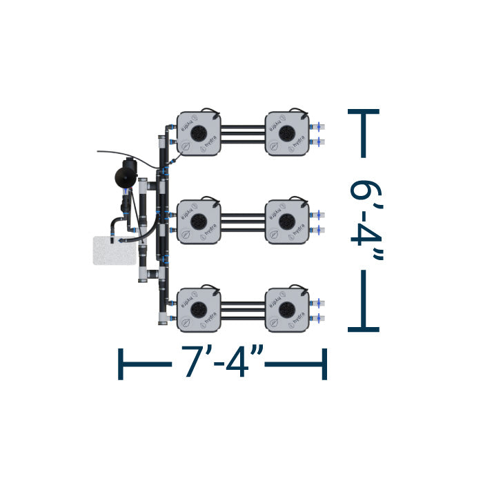 HydraMax Professional RDWC Hydroponic System, 3-Row, 6-Site System