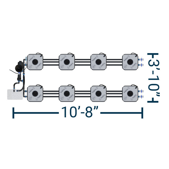 HydraMax Professional RDWC Hydroponic System, 2-Row, 8-Site System