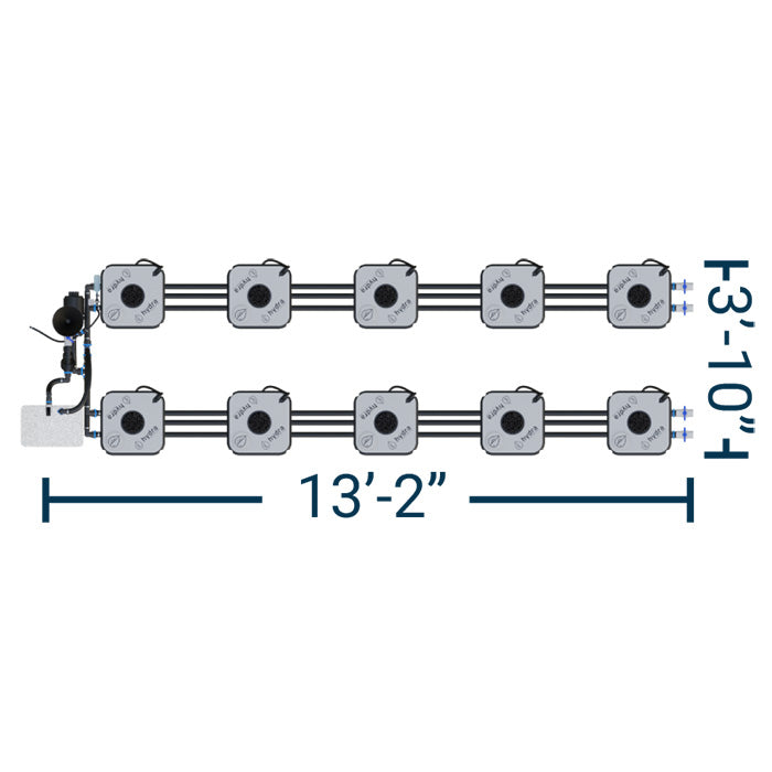 HydraMax Professional RDWC Hydroponic System, 2-Row, 10-Site System