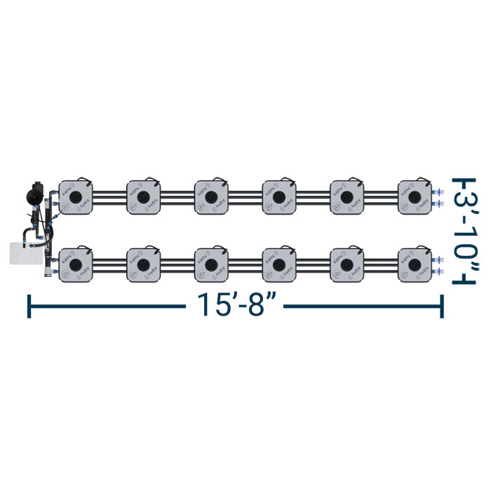 HydraMax Professional RDWC Hydroponic System, 2-Row, 12-Site System