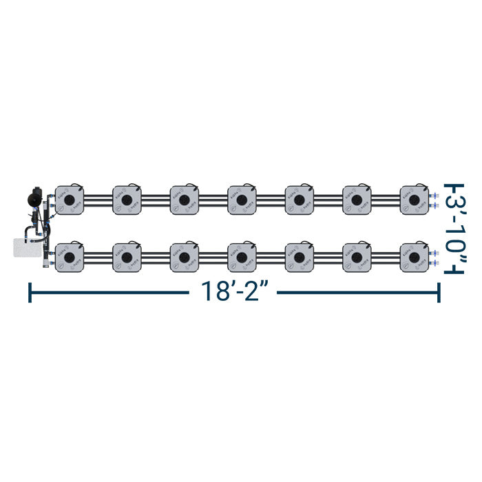 HydraMax Professional RDWC Hydroponic System, 2-Row, 14-Site System