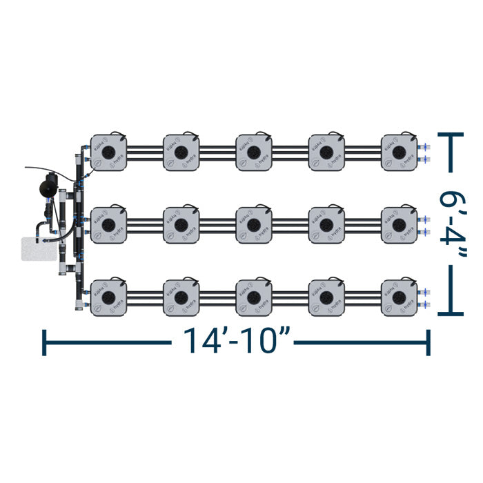 HydraMax Professional RDWC Hydroponic System, 3-Row, 15-Site System