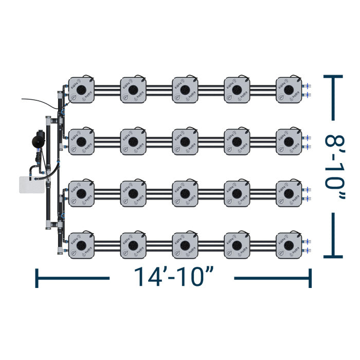 HydraMax Professional RDWC Hydroponic System, 4-Row, 20-Site System