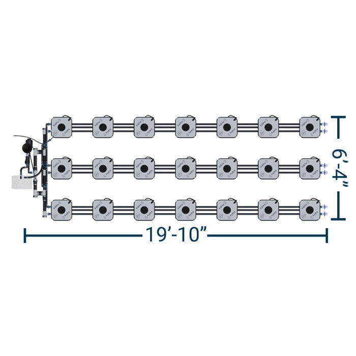 HydraMax Professional RDWC Hydroponic System, 3-Row, 21-Site System