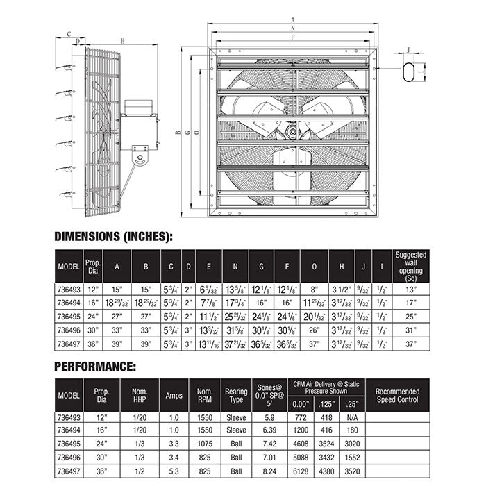 Hurricane Pro Shutter Exhaust Fan, 36 in