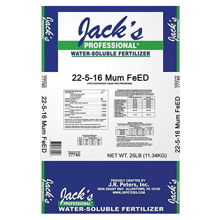 Jack's Professional 22-5-16 Mum FeED Water Soluble Fertilizer, 25 lbs.