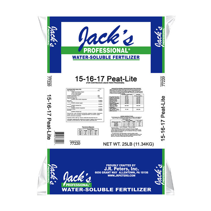 Jack's Professional 15-16-17 Peat-Lite Water Soluble Fertilizer, 25 lbs.