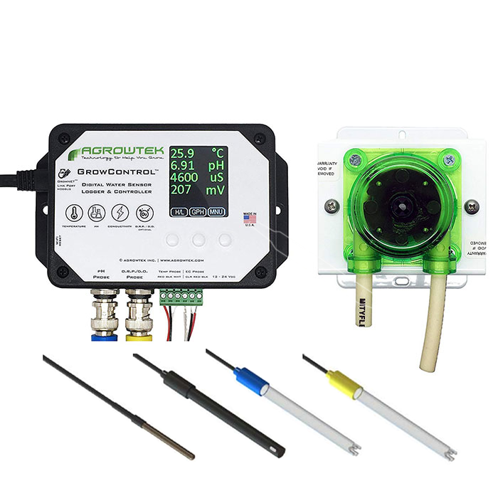 Agrowtek GrowControl MDX AgrowDose Mini Dosing Controller System With Mounting Panel, Single Peristaltic Pumps & Temperature, pH, EC, ORP Sensors