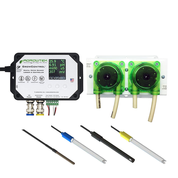 Agrowtek GrowControl MDX AgrowDose Mini Dosing Controller System With Mounting Panel, Dual Peristaltic Pumps & Temperature, pH, EC, ORP Sensors