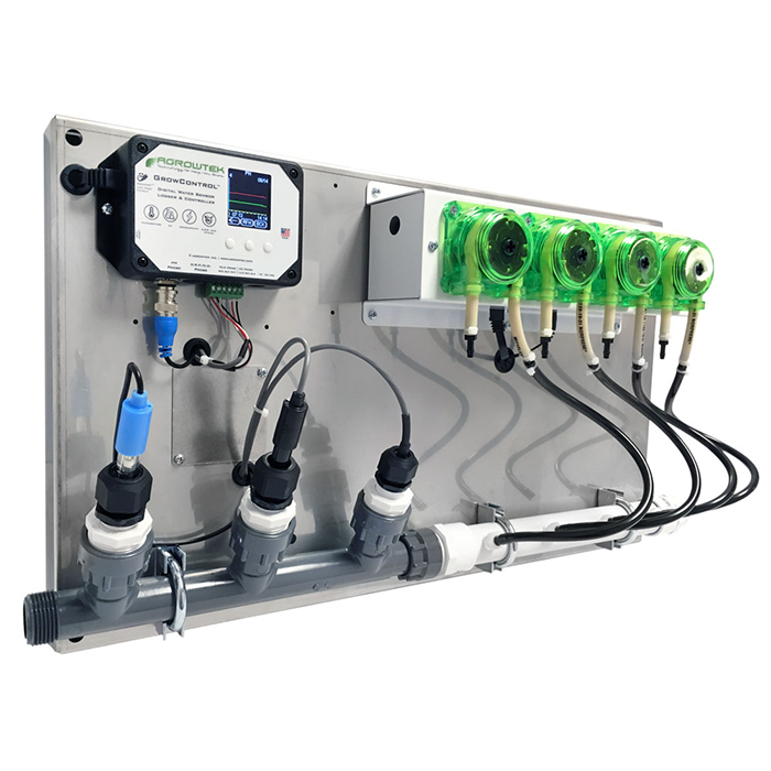 Agrowtek GrowControl MDX AgrowDose Mini Dosing Controller System With Mounting Panel, Single Peristaltic Pumps & Temperature, pH, EC Sensors
