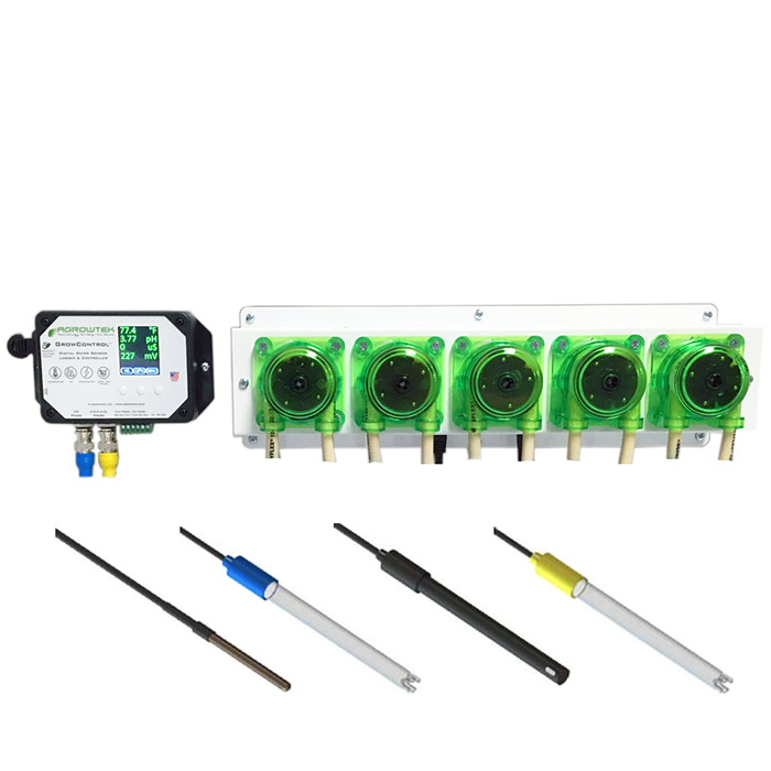Agrowtek GrowControl MDX AgrowDose Mini Dosing Controller System With Mounting Panel, Penta Peristaltic Pumps & Temperature, pH, EC, ORP Sensors
