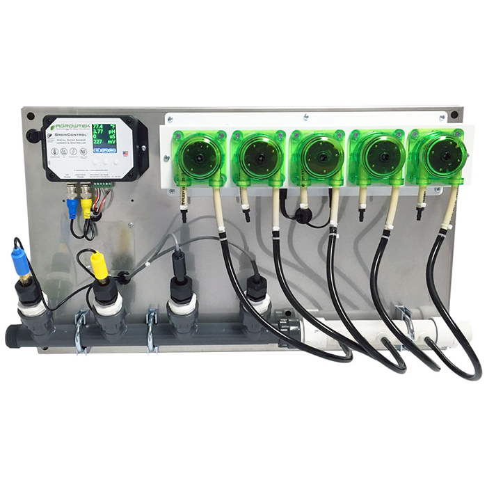 Agrowtek GrowControl MDX AgrowDose Mini Dosing Controller System With Mounting Panel, Penta Peristaltic Pumps & Temperature, pH, EC, ORP Sensors