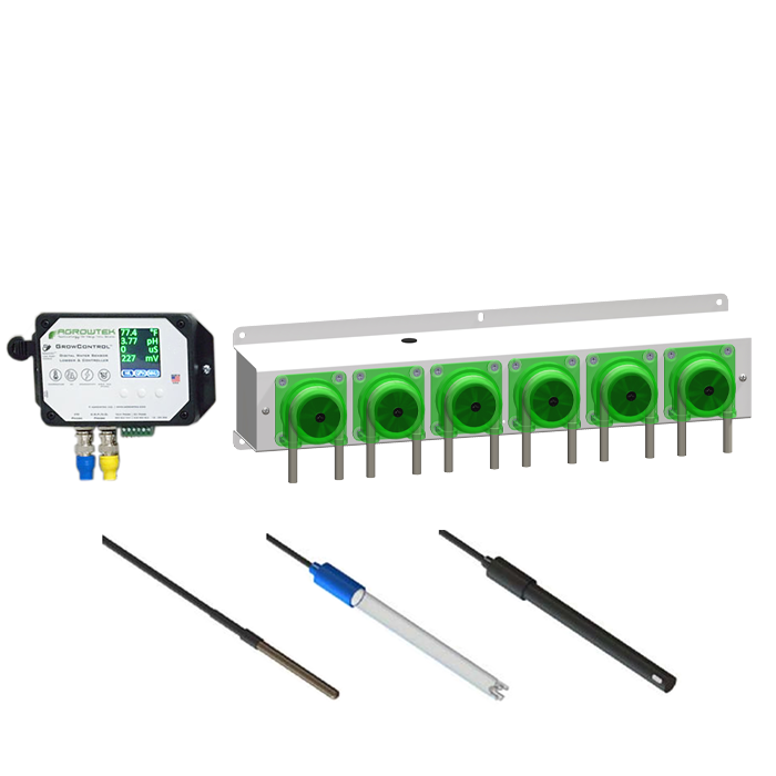 Agrowtek GrowControl MDX AgrowDose Mini Dosing Controller System With Mounting Panel, Hexa Peristaltic Pumps & Temperature, pH, & EC Sensors