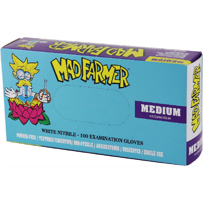 Mad Farmer White Nitrile Gloves, Medium, Box of 100