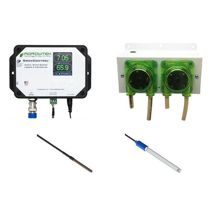 Agrowtek GrowControl MPX AgrowDose Mini pH Dosing System With Mounting Panel, Dual Peristaltic Pumps & Temperature, pH Sensor