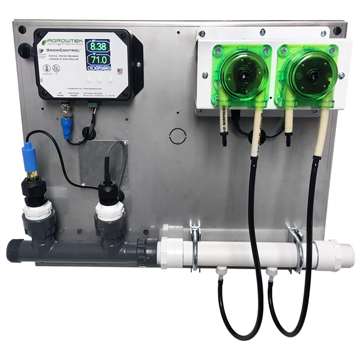 Agrowtek GrowControl MPX AgrowDose Mini pH Dosing System With Mounting Panel, Dual Peristaltic Pumps & Temperature, pH Sensor