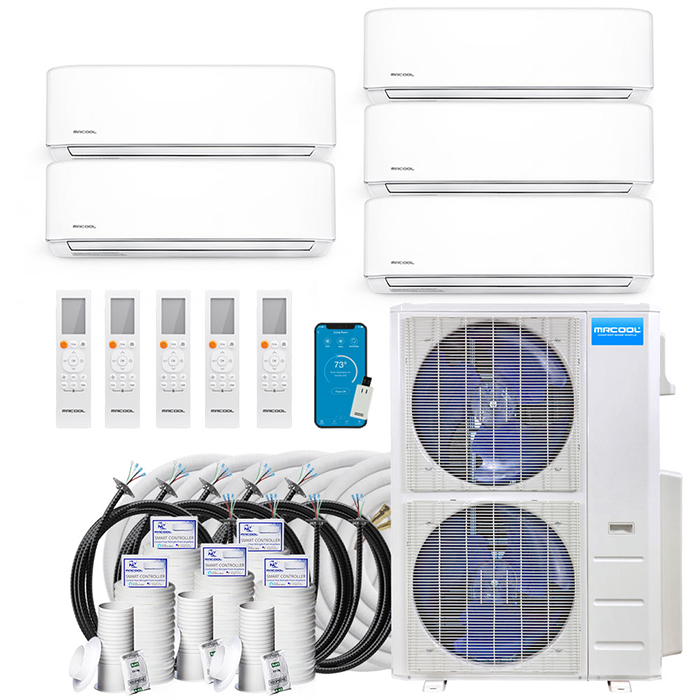 MRCOOL DIY GEN 4 48000 Btu Ductless Mini Split Air Conditioner With Heat Pump - 5 Zone Wall Mounted 9K+9K+9K+9K+12K With One 16, One 25, And Three 50 Foot Install Kits, DIY Pro Cable, & Enhanced Wifi Connectivity, 230 Volts