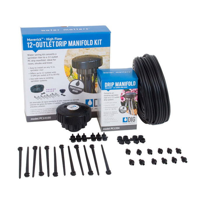 DIG PC14100 12-Outlet Drip Manifold Kit with Tubing and Barbs - Pack of 5