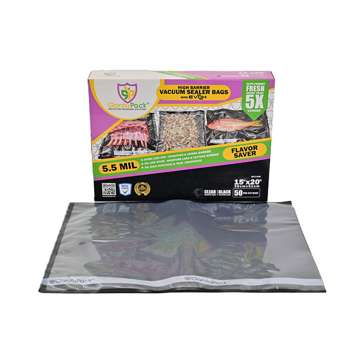 GardaPack High-Barrier Vacuum Seal Bag, Black and Clear, 15 in. x 20 in., Pack of 50