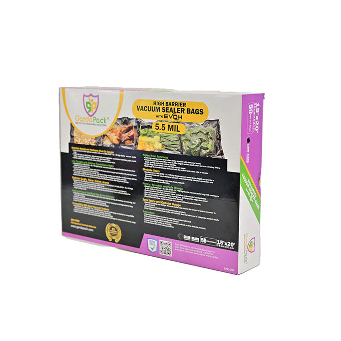 GardaPack High-Barrier Vacuum Seal Bag, Black and Clear, 15 in. x 20 in., Pack of 50