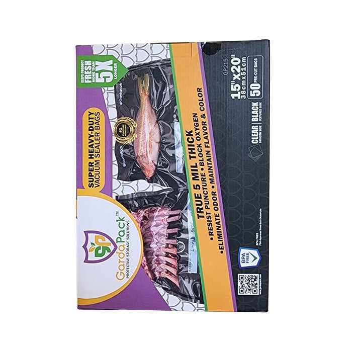 GardaPack Vacuum Seal Bag, Black and Clear, 15 in. x 20 in., Pack of 50