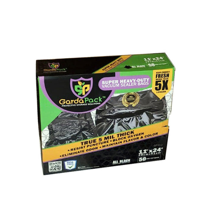 GardaPack Vacuum Seal Bag, Black, 11 in. x 24 in., Pack of 50
