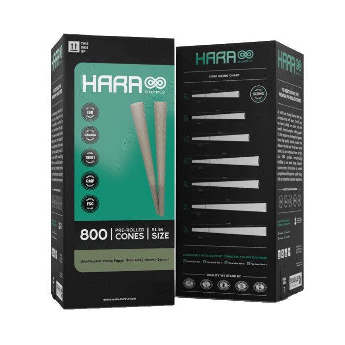 Hara Supply Slim Size 98mm/26mm Bio Organic Hemp Pre-Rolled Cone - Pack of 800