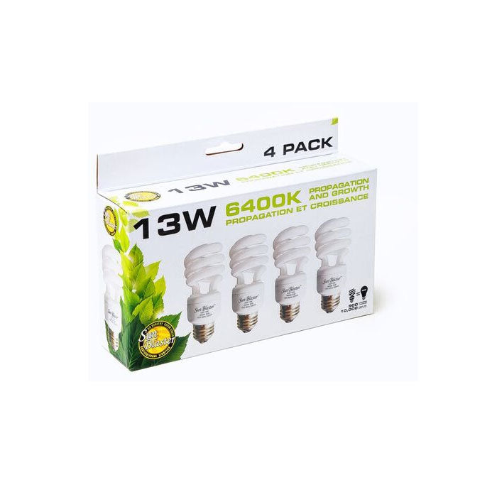 SunBlaster 13 Watt Compact Fluorescent Bulb, 6,400K - Pack of 4