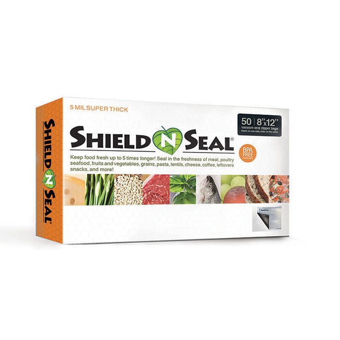 Shield N Seal 1000 Pre-cut Vacuum Seal Bags with Zipper, Clear and Black, 8 in. x 12 in., Pack of 50
