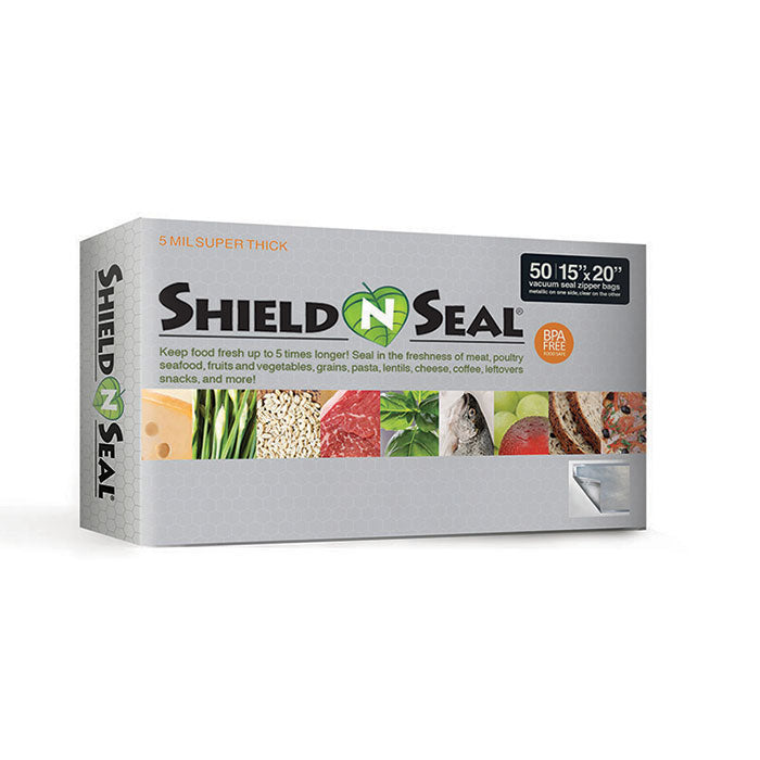 Shield N Seal 1300 Pre-cut Vacuum Seal Bags with Zipper, Clear and Metallic, 15 in. x 20 in., Pack of 50