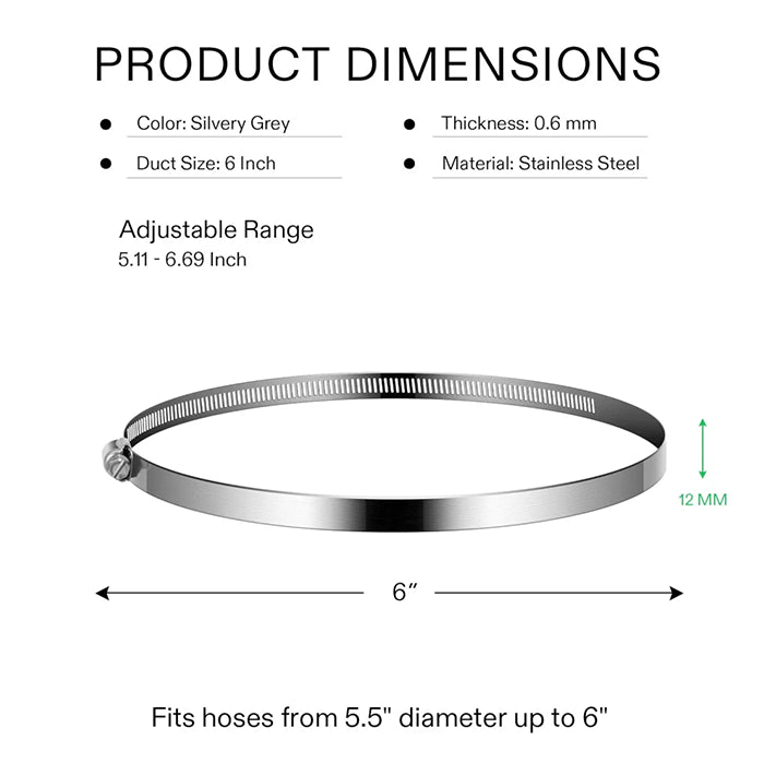 Vivosun Stainless Steel Air Ducting Clamps 6", Pack of 2
