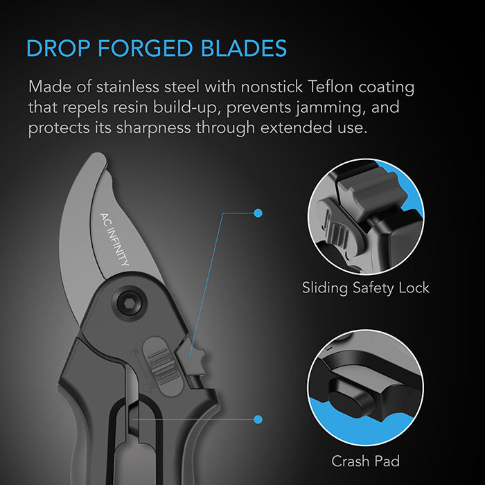 AC Infinity Stainless Steel Pruning Shear, 8" Bypass Blades