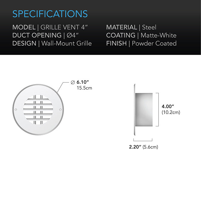 AC Infinity Wall-Mount Duct Grille Vent, White Steel