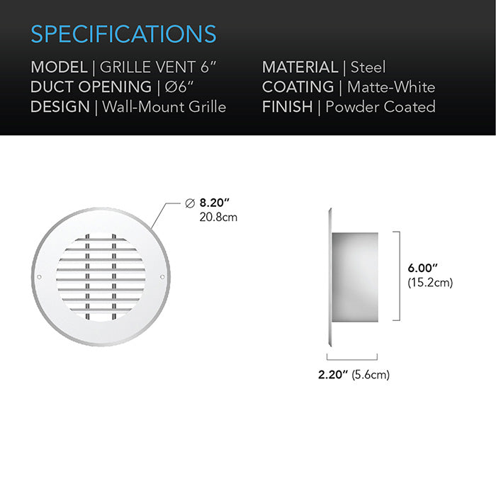 AC Infinity Wall-Mount Duct Grille Vent, White Steel