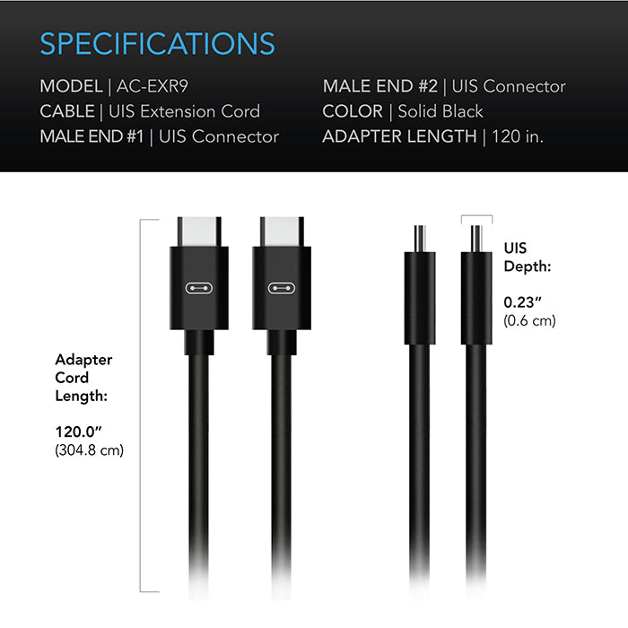 AC Infinity UIS to UIS Extension Cable, Male to Male, 10 ft.