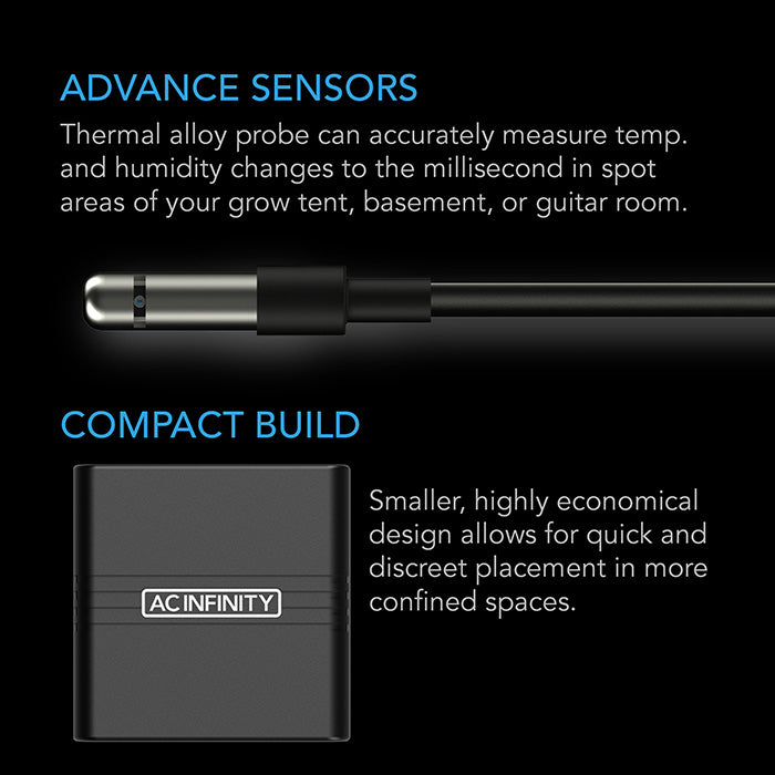AC Infinity CLOUDCOM A1 Mini Smart Thermo-Hygrometer, 12 ft. Sensor Probe